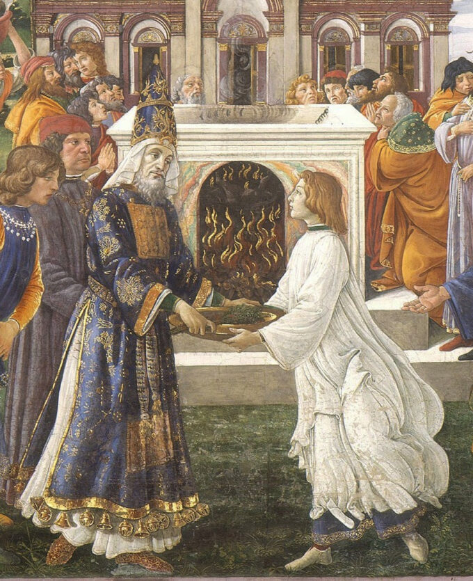 La purificación del leproso y la tentación de Cristo, en la Capilla Sixtina: detalle de la purificación – Sandro Botticelli Sandro Botticelli 70x85