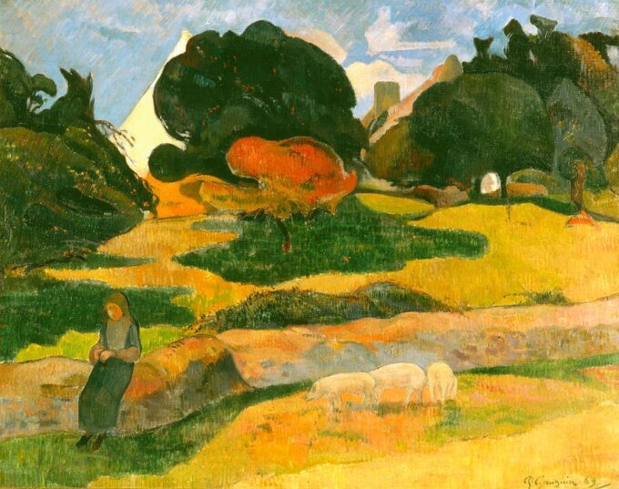 Chica cuidando cerdos – Paul Gauguin Paul Gauguin 85x75