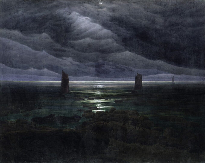 «Orilla a la luz de la luna – Caspar David Friedrich» Caspar David Friedrich