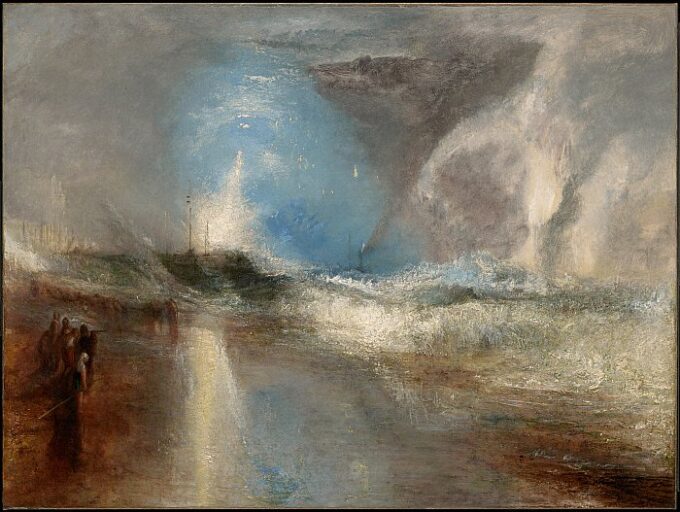 «Cohetes y fuegos azules para advertir a los barcos de vapor de los bajíos – William Turner» William Turner 85x75