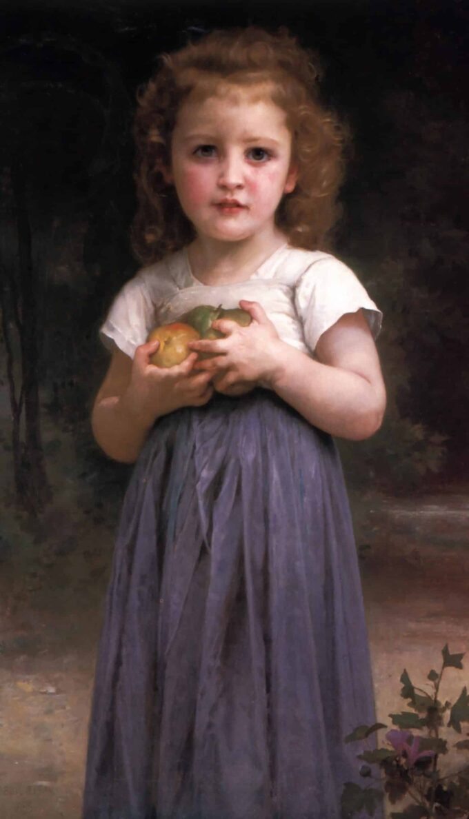 Niña pequeña sosteniendo manzanas en su mano – William Bouguereau William Bouguereau 70x120