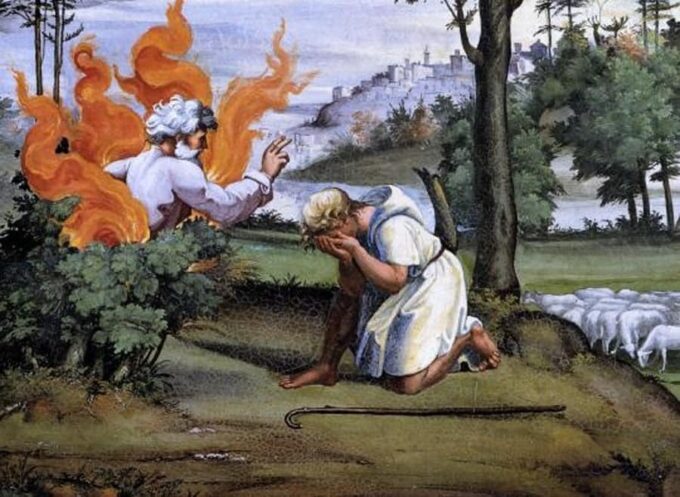 Moïse un arbusto de espinas ardiente – Raphaël (pintor) Rafael Sanzio 105x70