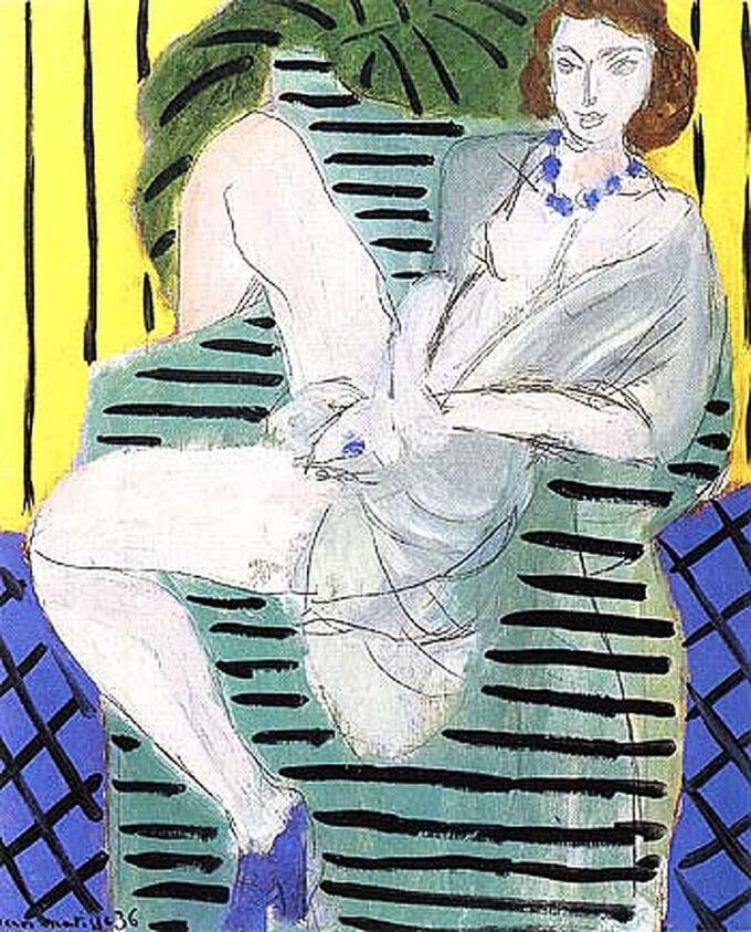 Mujer en un sillón sobre un fondo azul y amarillo – Matisse Henri Matisse 70x85