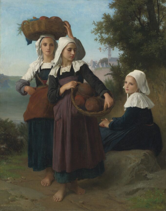 Jóvenes chicas de Fouesnant regresando del mercado – William Bouguereau William Bouguereau 70x85