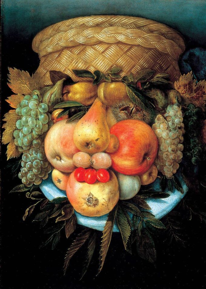 Cabeza reversible con cesta de frutas – Arcimboldo Giuseppe Arcimboldo