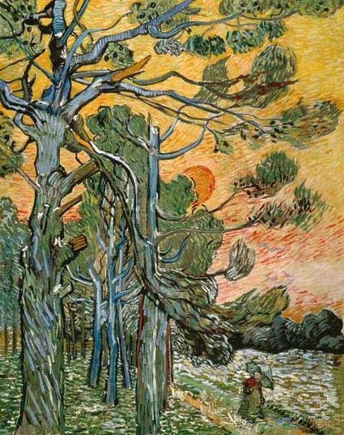 Pinos bajo el sol poniente y el personaje femenino – Van Gogh Vincent Van Gogh 70x85