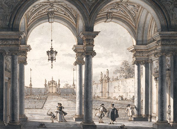 Vista de un jardín a través de una columnata barroca – Giovanni Antonio Canal Giovanni Antonio Canal 105x70