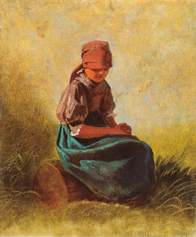 Chica campesina sentada con las manos cruzadas – Carl Spitzweg Carl Spitzweg 70x85