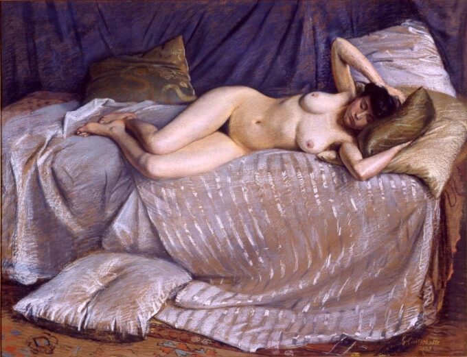 Mujer desnuda extendida en un diván – Caillebotte Gustave Caillebotte 85x75