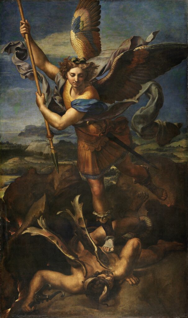 San Miguel venciendo al demonio – Rafael (pintor) Rafael Sanzio 70x120