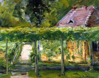 Vista del alto seto de tilo en el jardín después del oeste – Max Liebermann Max Liebermann