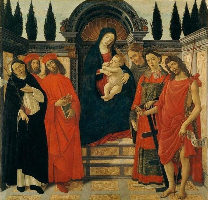 La Virgen con el Niño, san Juan Bautista, san Damián y san Cosme – Sandro Botticelli Sandro Botticelli 70x70