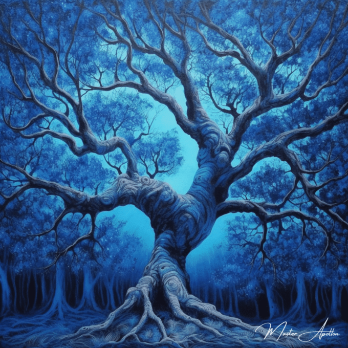 Tableau árbol azul guardián de la noche Cuadros Contemporáneos Árboles