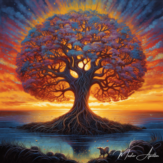 Tabla árbol de vida atardecer Cuadros Contemporáneos Árboles