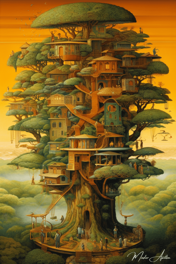 Tabla árbol de vida casa del mundo atardecer Cuadros Contemporáneos Árboles