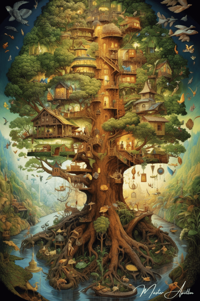 Tabla árbol de vida casa del mundo fantástico Cuadros Contemporáneos Árboles