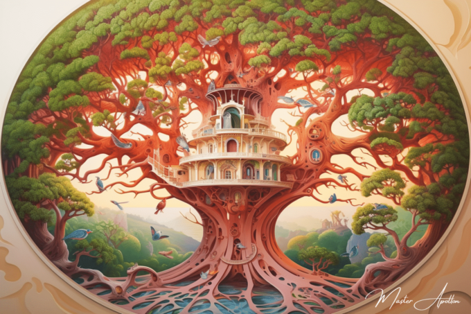 Tabla árbol de vida casa del mundo temprano por la mañana Cuadros Contemporáneos Árboles