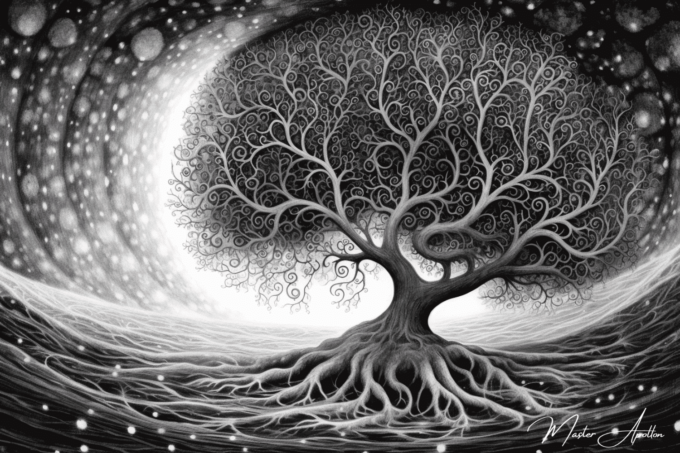 Tabla árbol de vida en blanco y negro universo Cuadros Contemporáneos Árboles