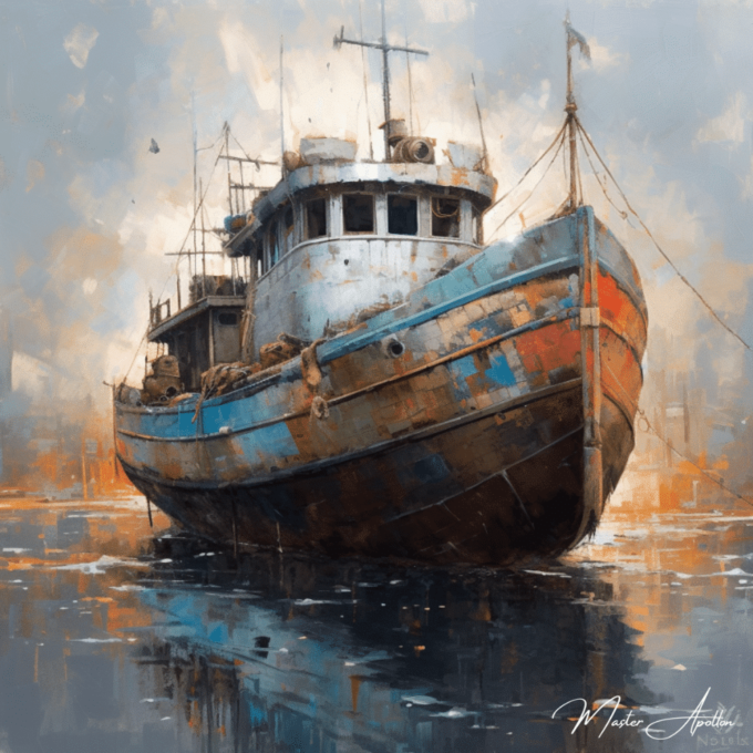 Tabla barco contemporáneo pescador arte 2 Pinturas al óleo contemporáneas