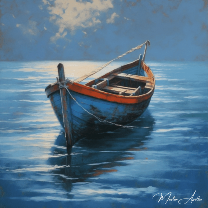 Tabla de barco contemporáneo pescador la barca Pinturas al óleo contemporáneas