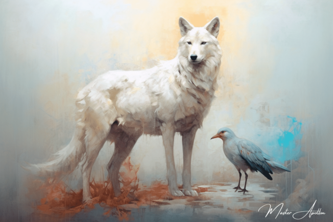 Cuadro contemporáneo de animales: Lobo blanco Pinturas al óleo contemporáneas