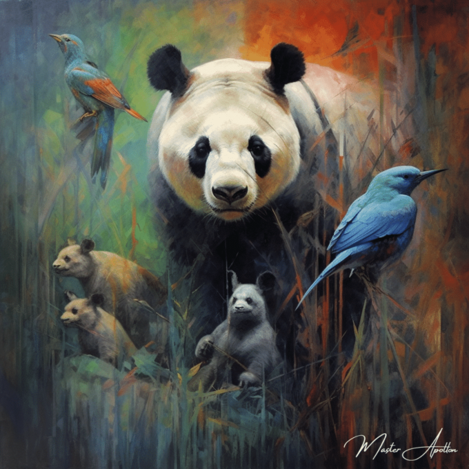 Tabla contemporánea de animales panda Pinturas al óleo contemporáneas