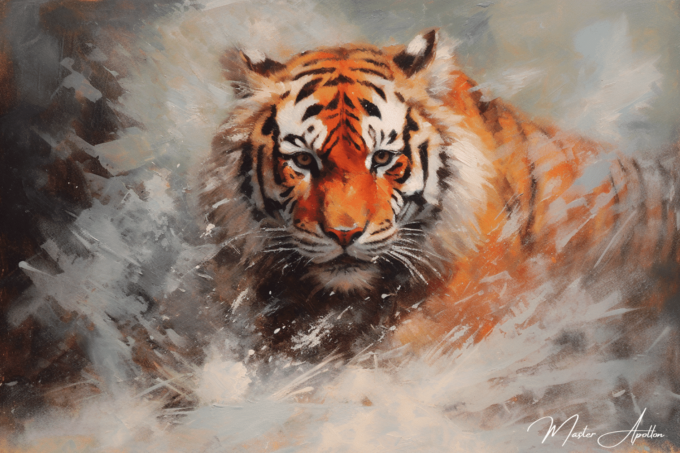 Tabla contemporánea de animales: Tigre en la nieve Pinturas al óleo contemporáneas