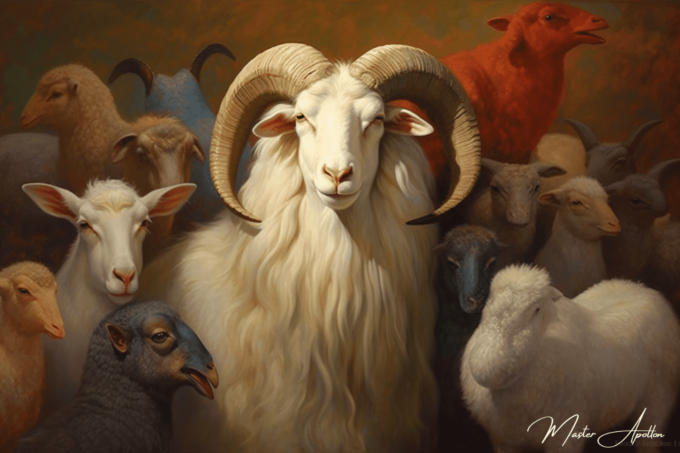 «Cuadro contemporáneo de la familia de cabras animales» Pinturas al óleo contemporáneas