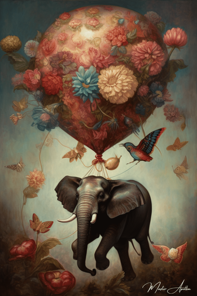 Cuadro contemporáneo de animales: elefante volador Pinturas al óleo contemporáneas