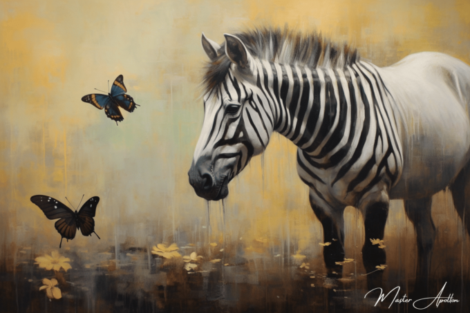 Tabla contemporánea de animales: cebra y mariposa Pinturas al óleo contemporáneas