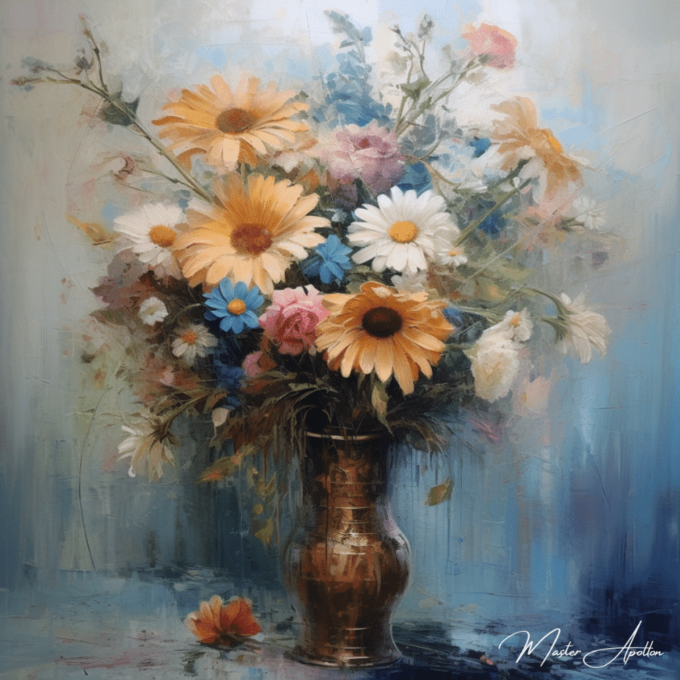 Tabla contemporánea con flores antiguas Pinturas al óleo contemporáneas