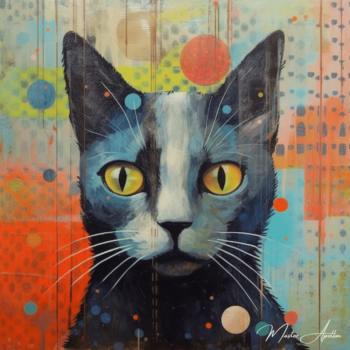 «Mesa contemporánea gato miau» Pinturas al óleo contemporáneas