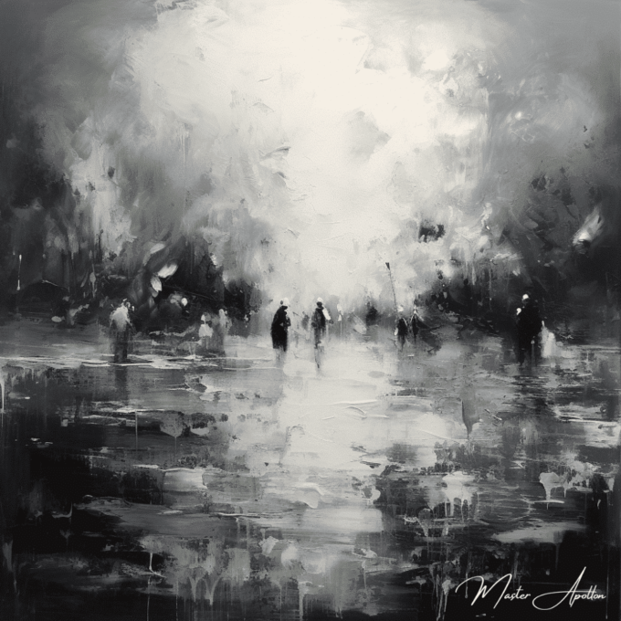 «Cuadro contemporáneo en blanco y negro bajo la lluvia» Pinturas abstractas contemporáneas