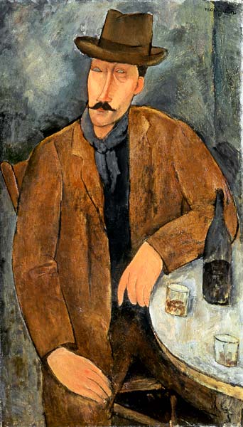 Un hombre sentado apoyado en una mesa – Amedeo Modigliani Amedeo Modigliani