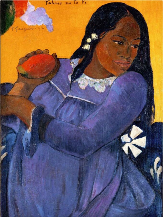 Mujer en vestido azul con un mango – Paul Gauguin Paul Gauguin 70x85