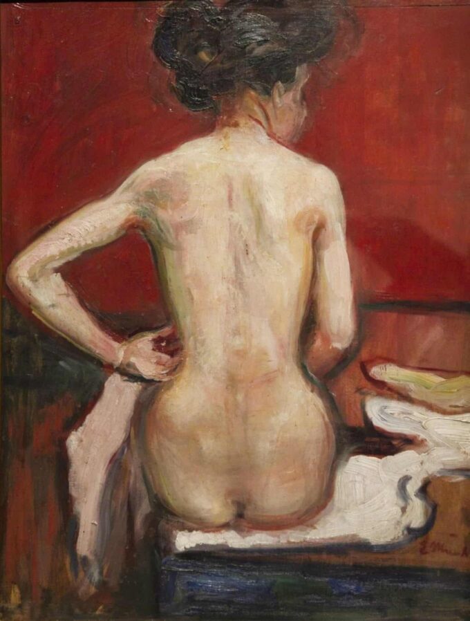 Vista de dos de un desnudo femenino sentado sobre fondo rojo – Edvard Munch Edvard Munch 70x85