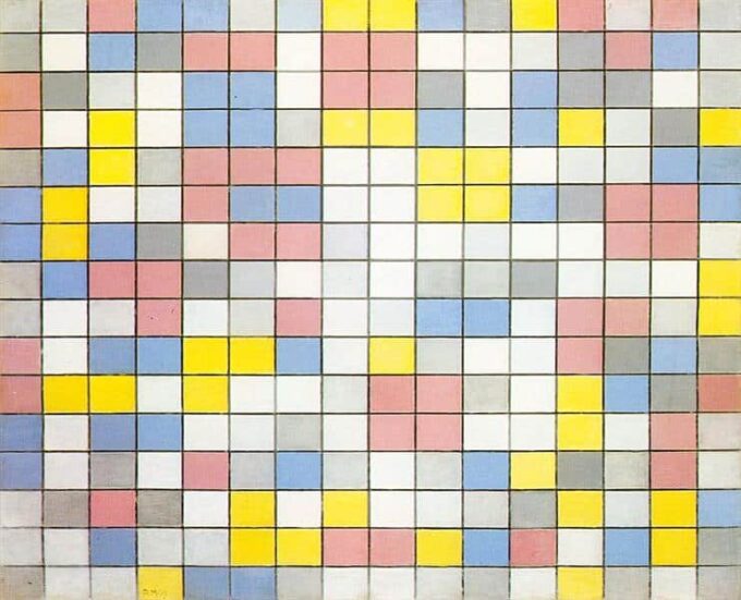 Composición de la cuadrícula de 9 composiciones del tablero de colores vivos – Mondrian Piet Mondrian 85x75