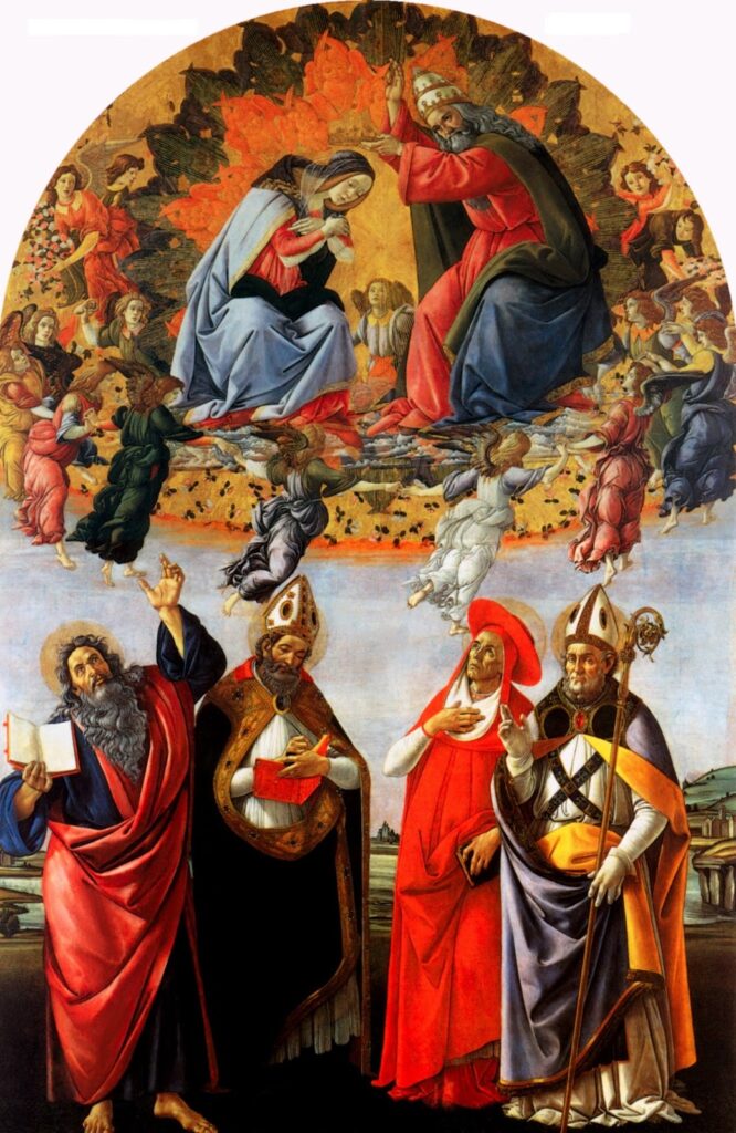 Coronación de María con San Juan Evangelista, Agustín, Jerónimo y Eligio – Sandro Botticelli Sandro Botticelli 70x105