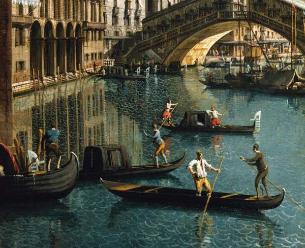 Gondoleros cerca del puente de Rialto, Venecia – Giovanni Antonio Canal Giovanni Antonio Canal 85x75