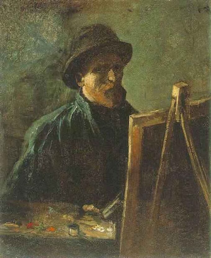 Autorretrato con sombrero de fieltro oscuro en el caballete – Van Gogh Autorretratos de Vincent van Gogh 70x85