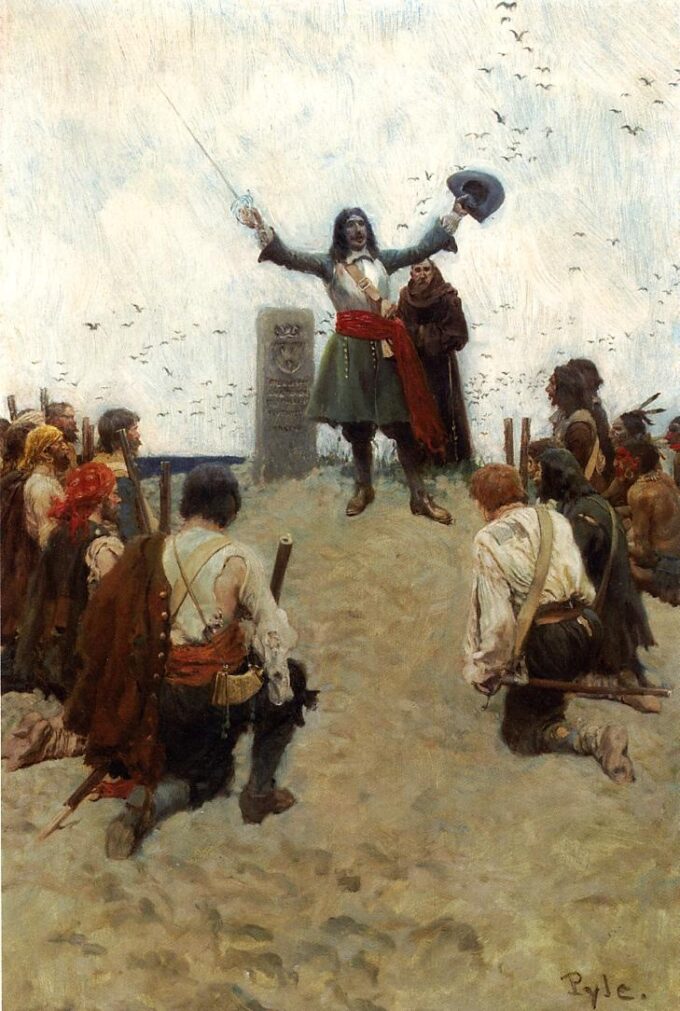 La Salle bautizando al país como ‘Luisiana’ – Howard Pyle Howard Pyle