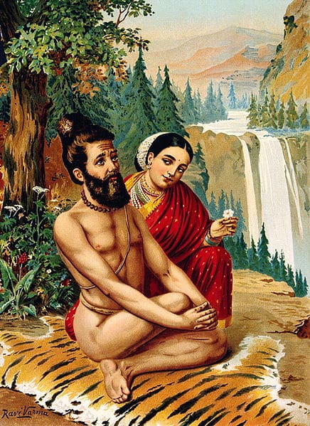 Menaka la ninfa tentando al yogui – Raja Ravi Varma Raja Ravi Varma