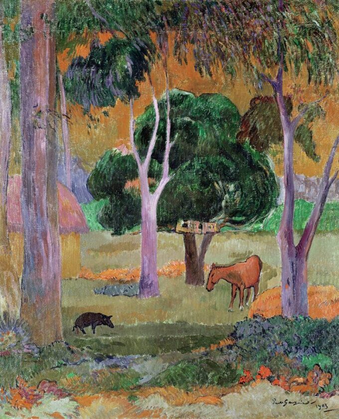 Paisaje con un cerdo y un caballo – Paul Gauguin Paul Gauguin 70x85