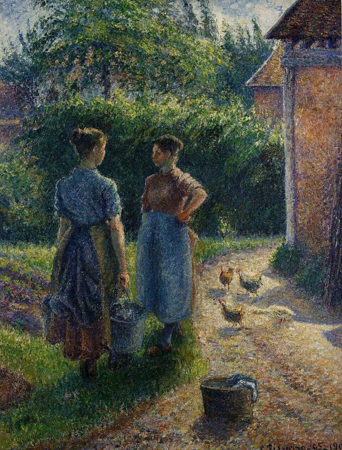 Campesinas discutiendo en la granja, Eragny – Camille Pissarro Camille Pissarro 70x85