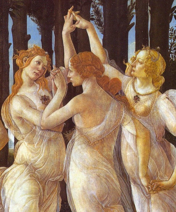 Primavera (Alegoría de la primavera). Detalle: Las Tres Gracias, a la derecha – Retrato de Caterina Sforza – Sandro Botticelli Sandro Botticelli 70x85