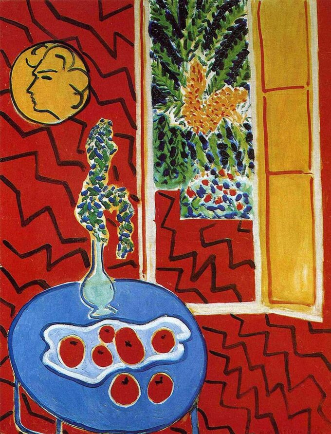 Naturaleza muerta interior roja sobre una mesa azul – Matisse Henri Matisse 70x85