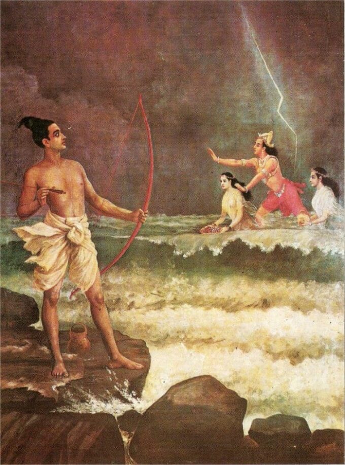 Sri Rama venciendo al mar – Raja Ravi Varma Raja Ravi Varma