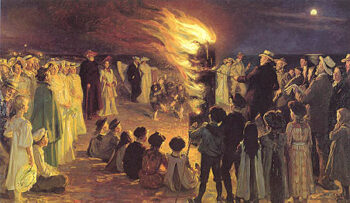 «Fuego de alegría de la St-Jean en la playa de Skagen – Peder Severin Kroyer» Peder Severin Krøyer