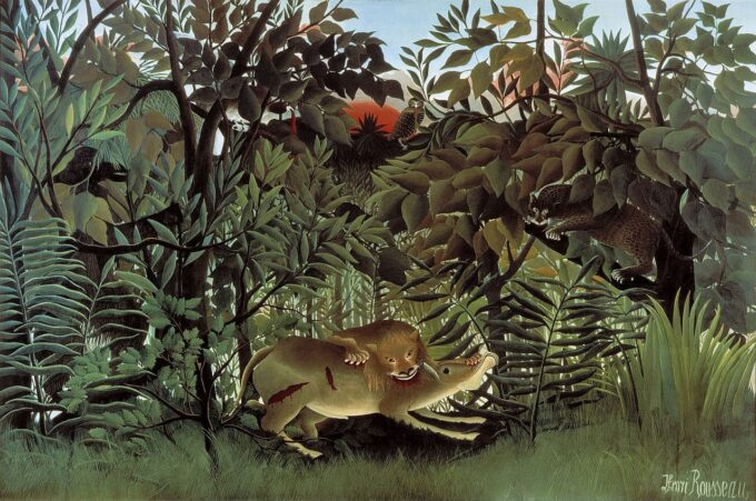 El león hambriento se abalanza sobre el antílope – Henri Rousseau Henri Rousseau 105x70