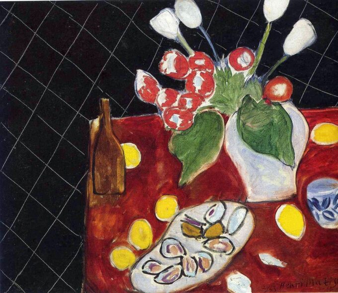 Tulipanes y ostras sobre fondo negro – Matisse Henri Matisse 85x75